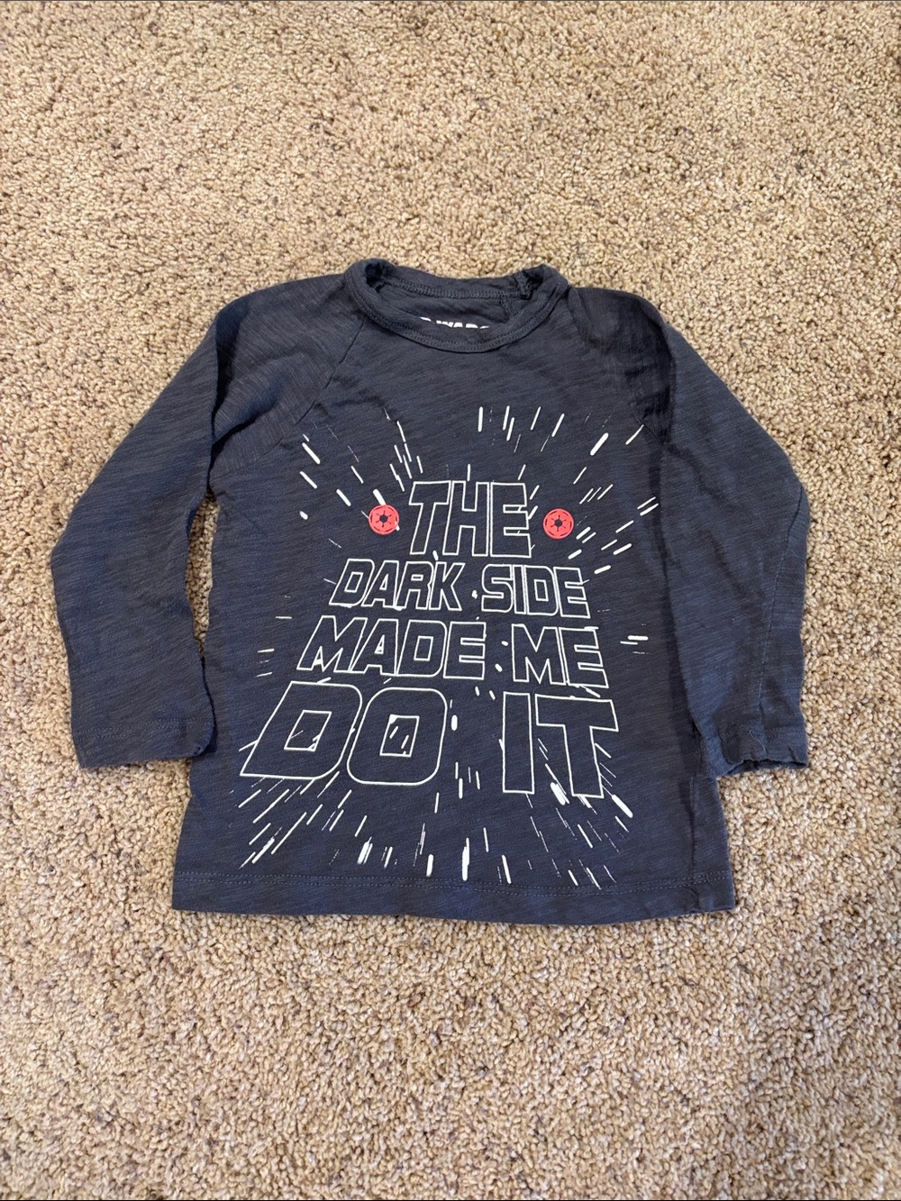 Crewcuts Kids Long Sleeve Tee in Dark Gray with White & Red Star Wars Graphic